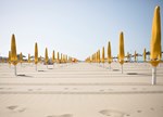 Long Shot Of Umbrellas At Resort Beach